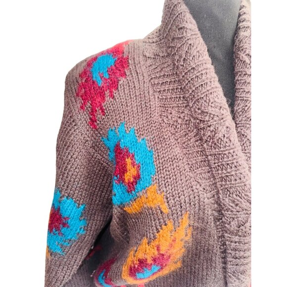 Vintage D. Terrell Ltd. 80s Y2K Boho Floral Cardigan Mohair Brown Wool Sweater - Picture 8 of 10